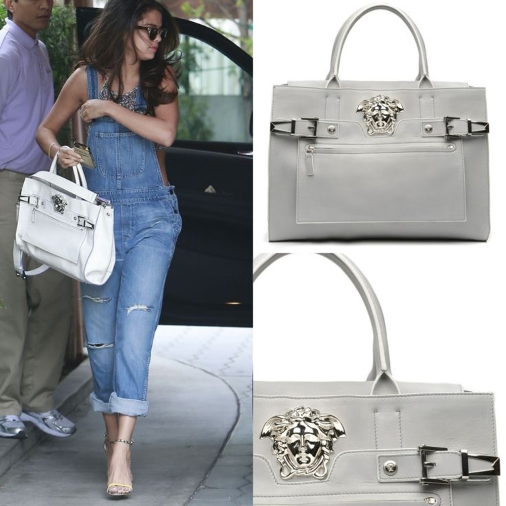 New Medusa ⚜️Versace  Palazzo Large white Studded Leather Shoulder Bag Handbag - Picture 7 of 8